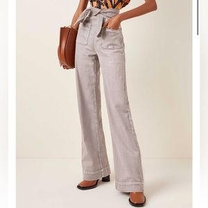 Ulla Johnson Wade Tie Waist Wide Leg Jeans, size 6 in ACID WASH (blue denim)